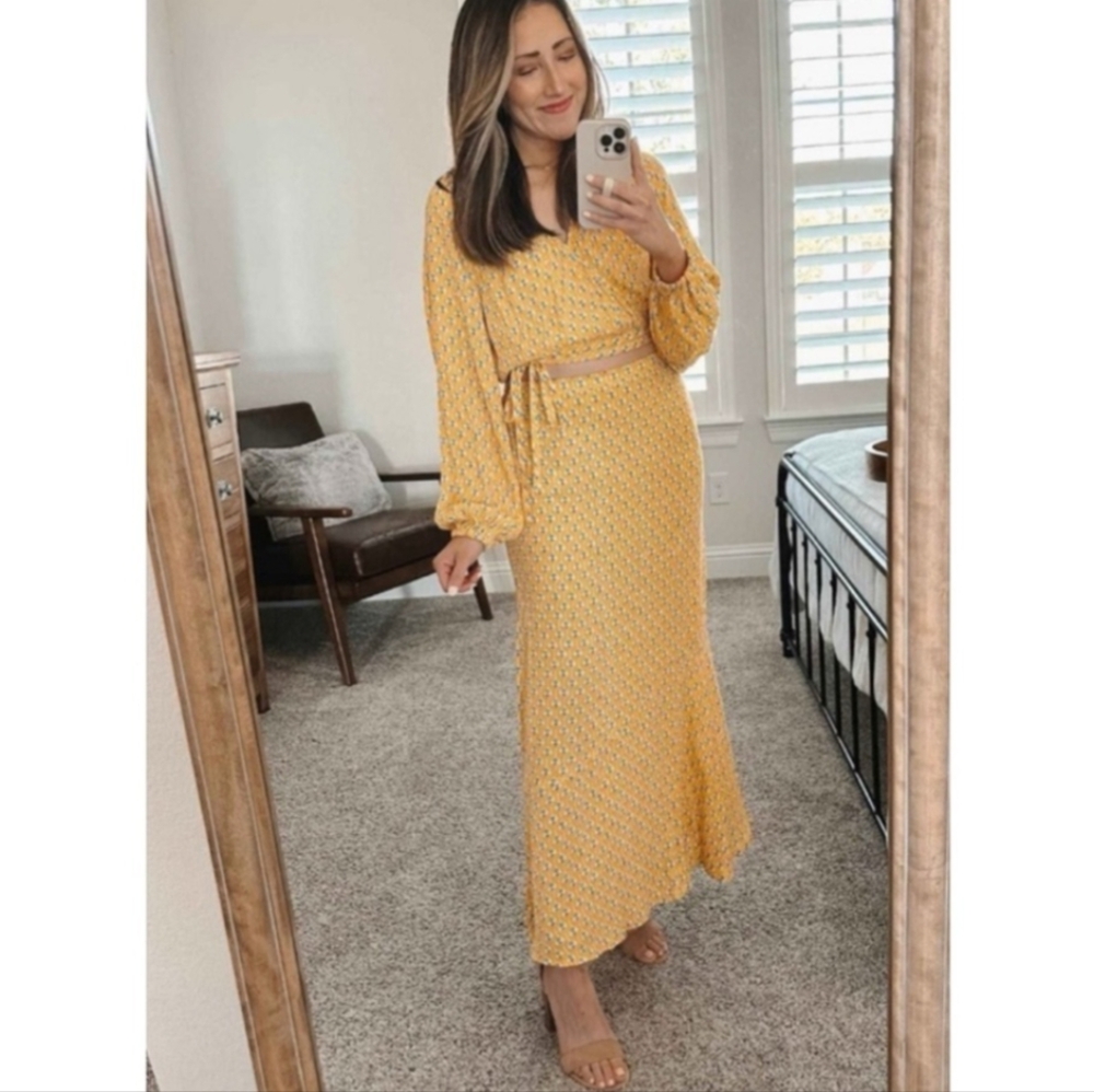 RHODE x Target Yellow Cropped Top Maxi Skirt 2pc Set dress M Provence floral